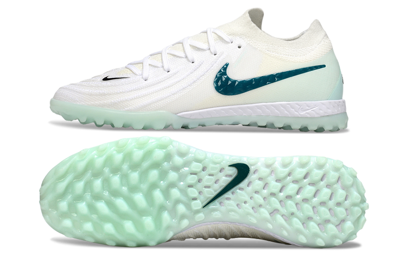 Chuteira Society Nike Phantom GX 2 Elite TF Branca e Verde "Chromatic"
