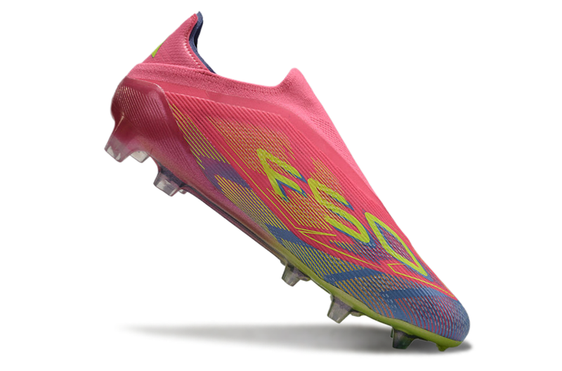 Chuteira Campo Adidas F50+ LL FG Rosa, Verde e Azul "Mystic Victory"