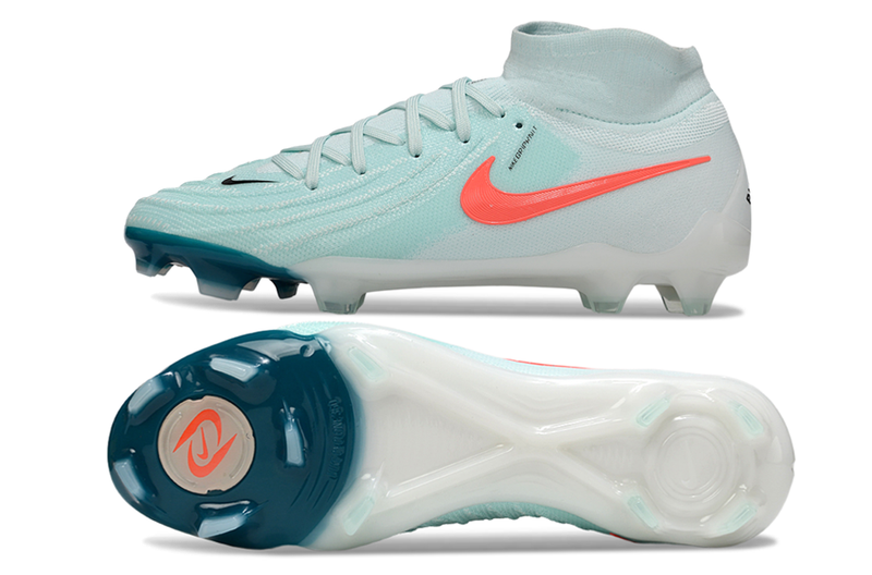 Chuteira Campo Nike Phantom Luna 2 Elite FG Branca, Verde e Laranja "Mad Energy"