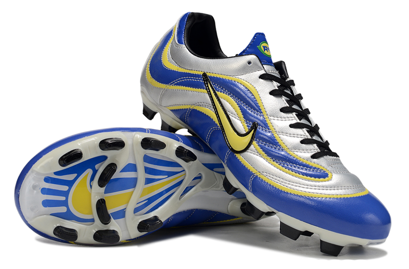 Chuteira Campo Nike Mercurial Vapor 1998 FG Prata, Azul e Amarelo "R9"