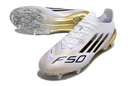 Chuteira Campo Adidas F50 Ponta de Aluminio Branco, Preto e Dourado