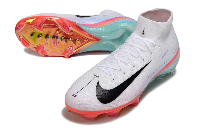Chuteira Campo Nike Air Zoom Mercurial Superfly 10 Elite FG Branco, Rosa e Azul
