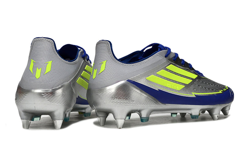Chuteira Campo Adidas F50 Ponta de Aluminio Prata, Azul e Verde