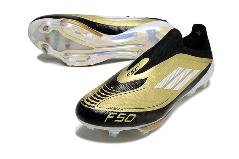 Chuteira Campo Adidas F50+ LL Messi FG Preto e Dourado "Triunfo Dorado Pack"