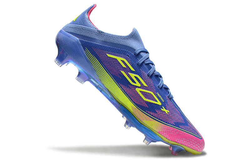Chuteira Campo Adidas F50+ FG Azul e Rosa "Celestial Victory"