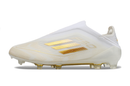 Chuteira Infantil Campo Adidas F50 TF Branca e Dourada "Day Spark Pack"