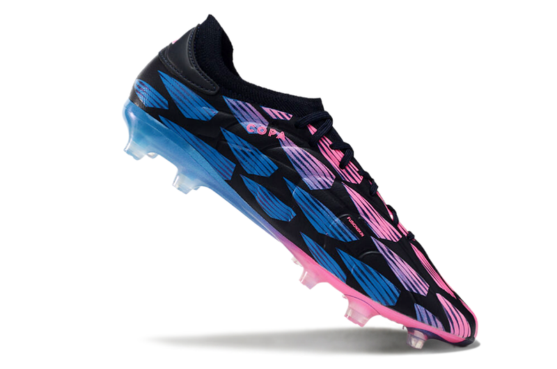 Chuteira Campo Adidas Copa Pure II + FG Preta, Azul e Rosa "Re-Emergence Pack"