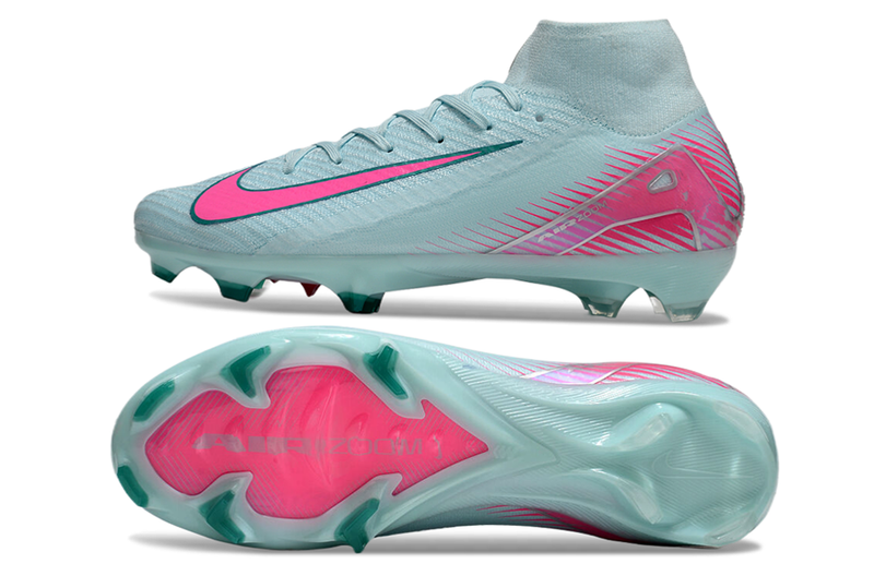 Chuteira Campo Nike Air Zoom Mercurial Superfly 10 Elite FG Verde e Rosa
