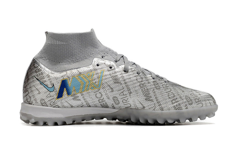 Chuteira Infantil Society Nike Air Zoom Mercurial Superfly 9 Elite TF Prata "Anniversary 25 Years Pack"