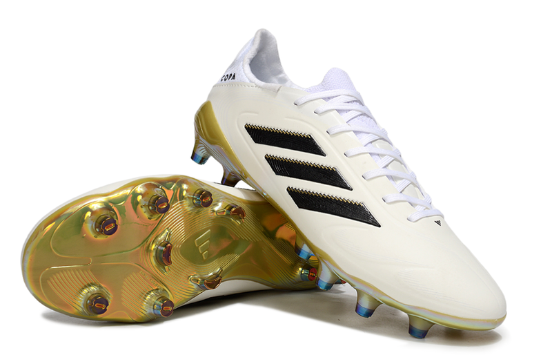 Chuteira Campo Adidas Copa Pure II Elite FG Branco, Preto e Dourado
