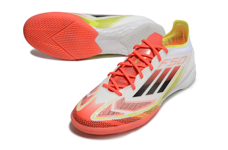 Chuteira Futsal Adidas F50 IC Branca, Laranja e Amarelo