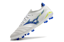 Chuteira Campo Mizuno Morelia Neo 4 Beta FG Branca, Azul e Verde