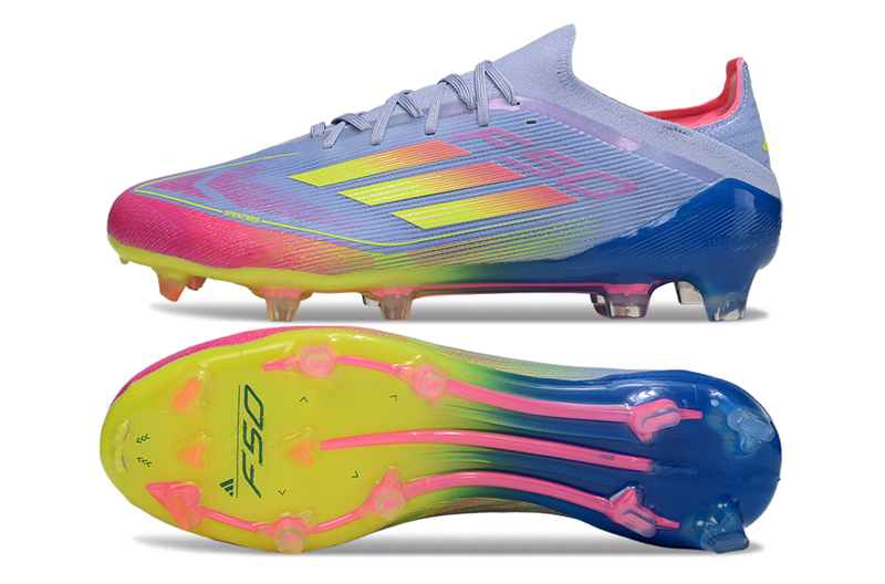 Chuteira Campo Adidas F50 FG Azul e Rosa "Celestial Victory"