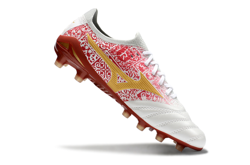 Chuteira Campo Mizuno Morelia Neo 4 Beta FG Branco e Vermelho