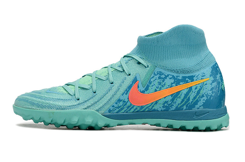 Chuteira Infantil Society Nike Phantom Luna 2 Elite TF Azul e Verde "Vortex Pack"