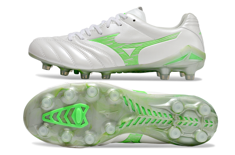 Chuteira Campo Mizuno Morelia Neo 4 Beta FG Branca e Verde