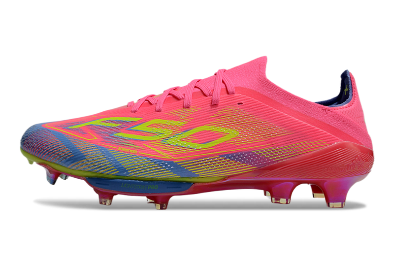 Chuteira Campo Adidas F50+ FG Rosa, Azul e Verde