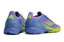 Chuteira Society Adidas F50 TF Azul, Verde e Rosa "Celestial Victory"