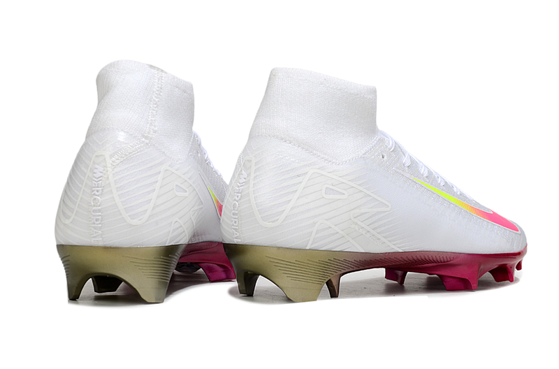 Chuteira Campo Nike Air Zoom Mercurial Superfly 10 Elite FG Branca, Rosa e Amarelo