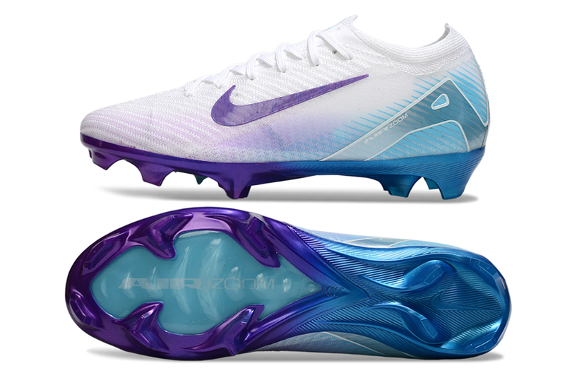 Chuteira Campo Nike Air Zoom Mercurial Vapor 16 Elite FG Branco, Roxo e Azul "Chromatic"