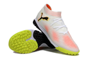 Chuteira Society Puma Future 8 TF Branco, Laranja e Amarelo