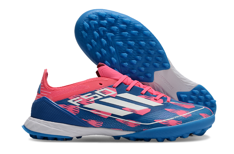 Chuteira Infantil Society Adidas F50 TF Azul e Rosa "Reemergence"