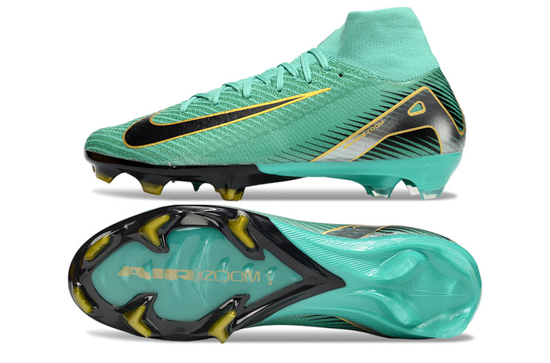 Chuteira Campo Nike Air Zoom Mercurial Superfly 10 Elite FG Verde, Preto e Dourado