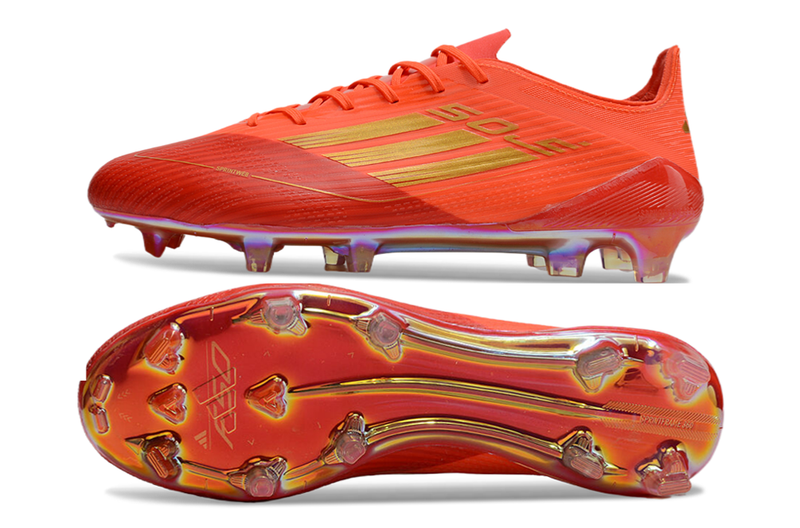 Chuteira Campo Adidas F50 FG Vermelha e Dourado