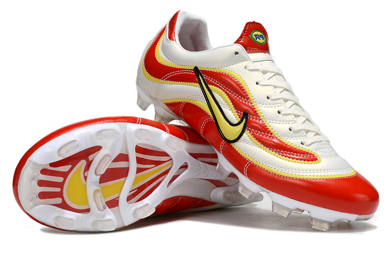 Chuteira Campo Nike Mercurial Vapor 1998 FG Branco, Vermelho e Amarelo