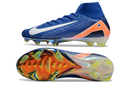 Chuteira Campo Nike Air Zoom Mercurial Superfly 10 Elite FG Azul, Branca e Laranja