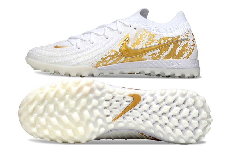 Chuteira Society Nike Phantom GX 2 Elite TF Branco e Dourado