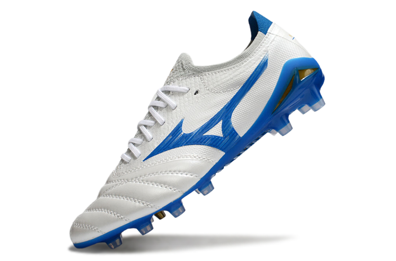 Chuteira Campo Mizuno Morelia Neo 4 Beta FG Branca e Azul