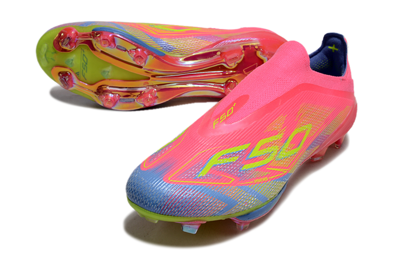 Chuteira Campo Adidas F50+ LL FG Rosa, Verde e Azul