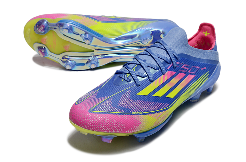Chuteira Campo Adidas F50+ FG Azul e Rosa "Celestial Victory"