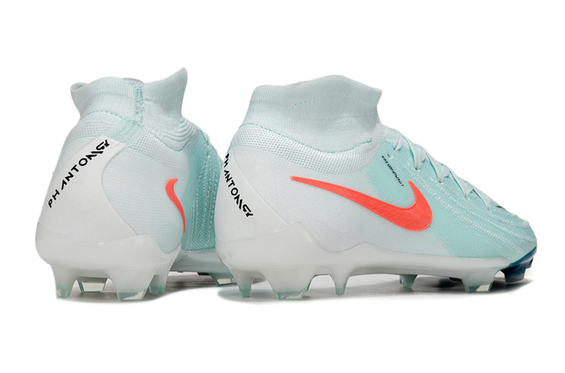 Chuteira Campo Nike Phantom Luna 2 Elite FG Branca, Verde e Laranja "Mad Energy"