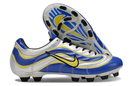 Chuteira Campo Nike Mercurial Vapor 1998 FG Prata, Azul e Amarelo "R9"