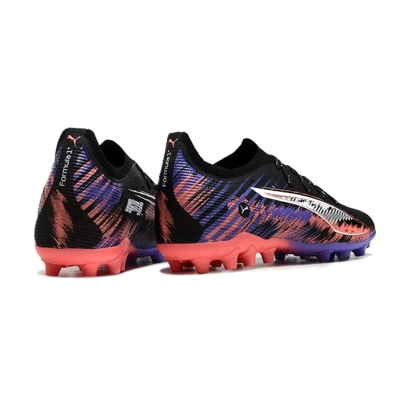 Chuteira Society Puma Ultra 5 Ultimate MG Preto, Roxo e Rosa